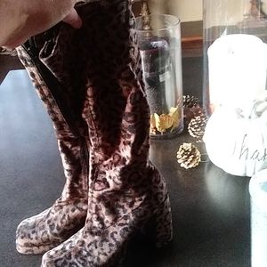 Velvet leopard print boots